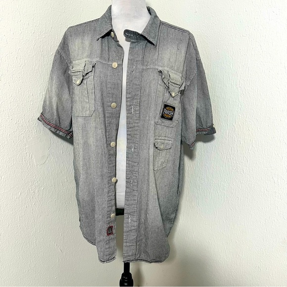 Parish Nation Mens Sz 2X Button Up, Outlaw Motoclub On Back Pinstripe Shirt - Picture 2 of 11